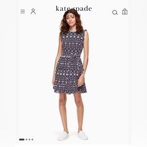 Kate Spade Shore Thing‎ Eyelet Wrap Dress Rich Navy Blue Fresh White Sz 4
